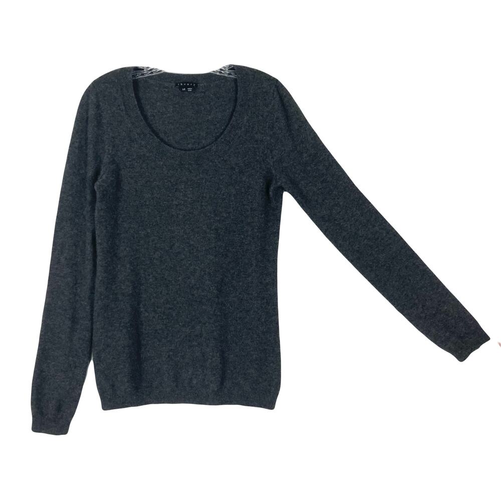 Nwot THEORY Sweater Women L Cashmere Grey Scoop-Neck Long-Sleeve